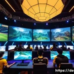 Home 19 리그 오브 레전드 게임 패치 히스토리 - A dynamic esports arena scene showcasing a diverse group of professional League of Legends players i...