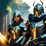 Home 18 리그 오브 레전드 승률 높은 콤보 - A dynamic duo-lane scene featuring an aggressive support champion clad in ornate, gleaming armor wit...